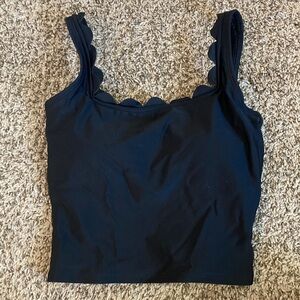 Pink Desert Scalloped Black Swim Top